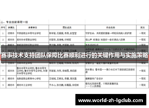 赛事技术支持团队保障比赛顺利进行的关键作用与实施策略